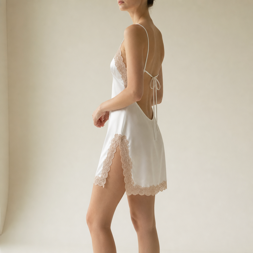 Funchal Satin Lace Chemise in White