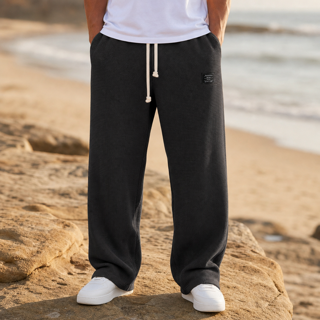 Gaeta Waffle Knit Drawstring Pants in Black