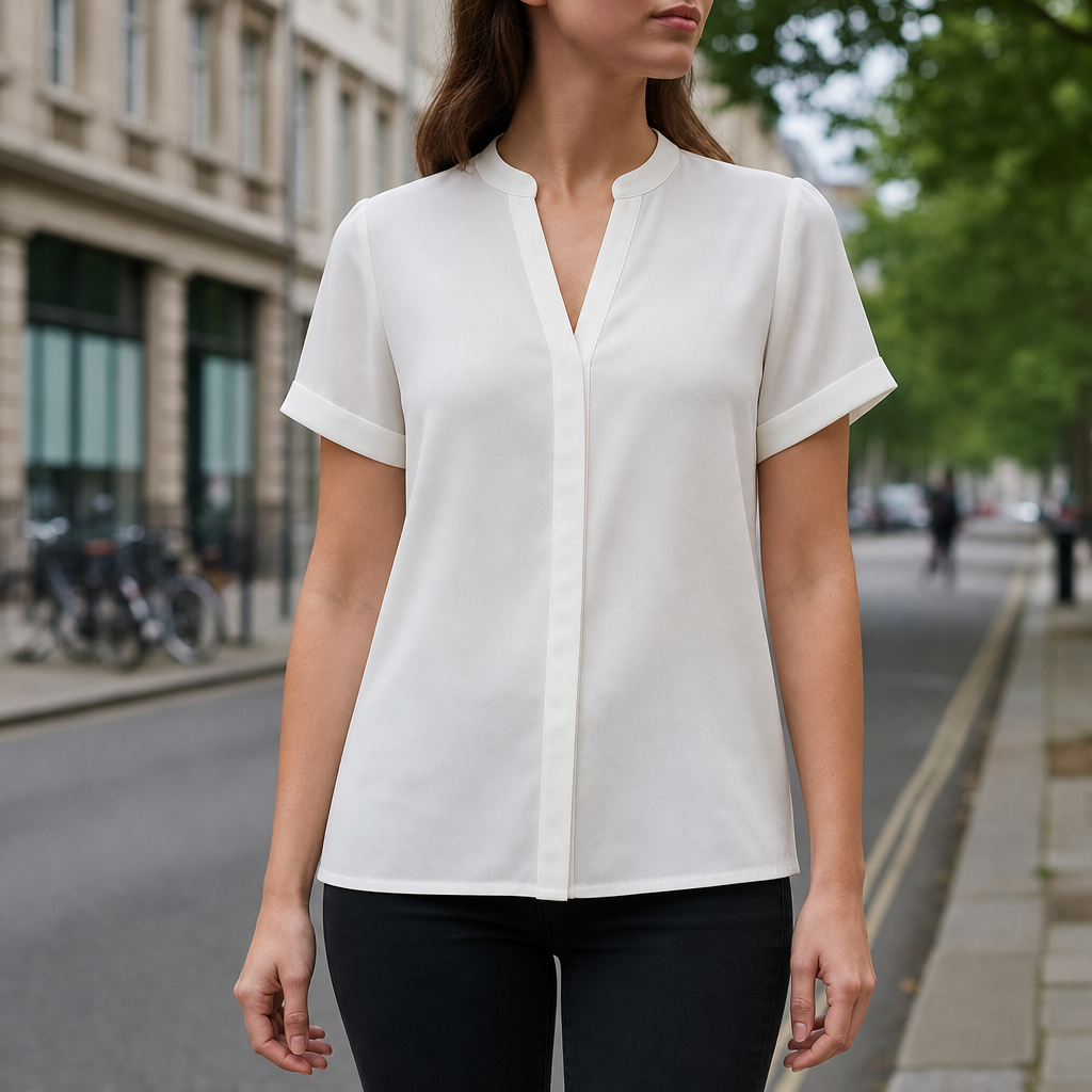 Granada V Neck Short Sleeve Blouse in White