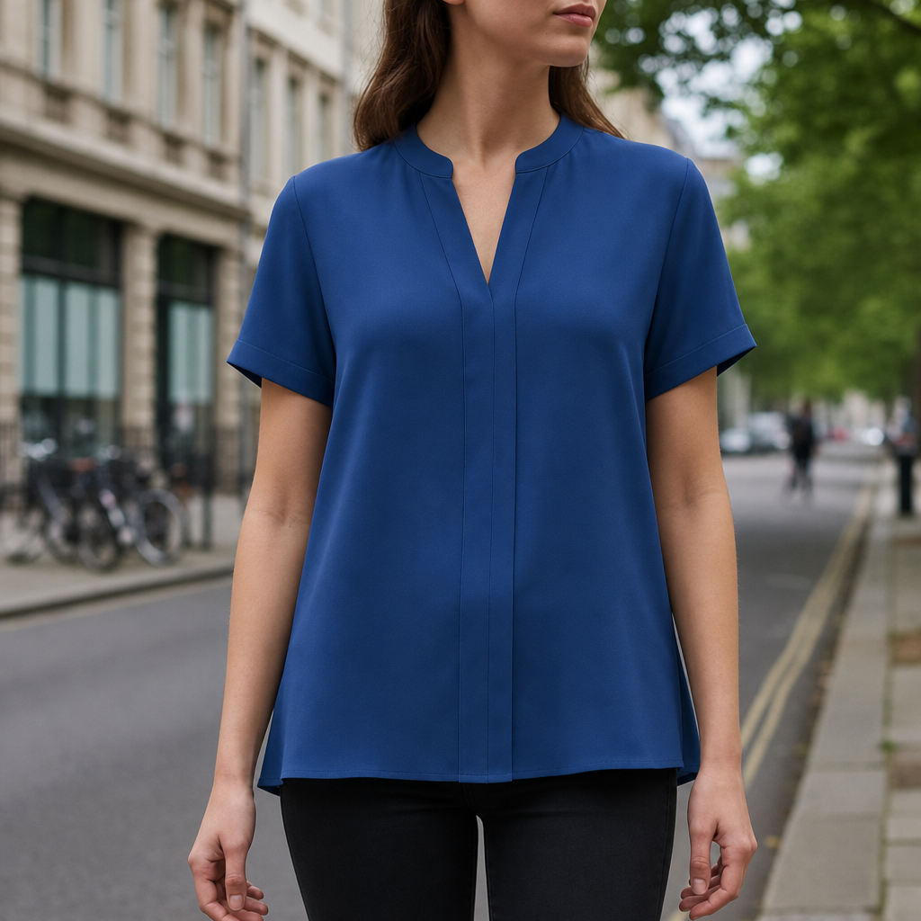 Granada V Neck Short Sleeve Blouse in Blue