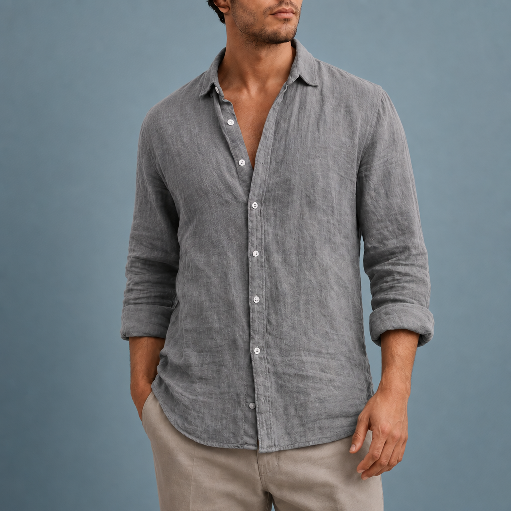 Guimaraes Linen Button-Down Shirt in Grey