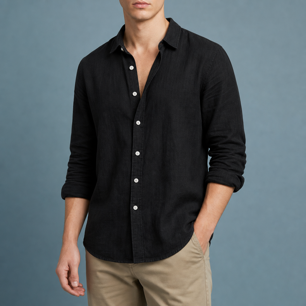 Guimaraes Linen Button-Down Shirt in Black