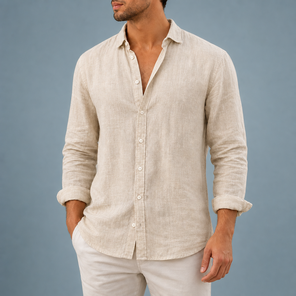 Guimaraes Linen Button-Down Shirt in Beige