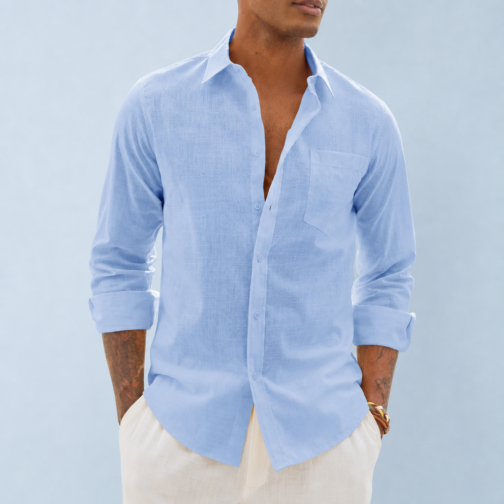 Hydra Linen Blend Shirt in Sky Blue