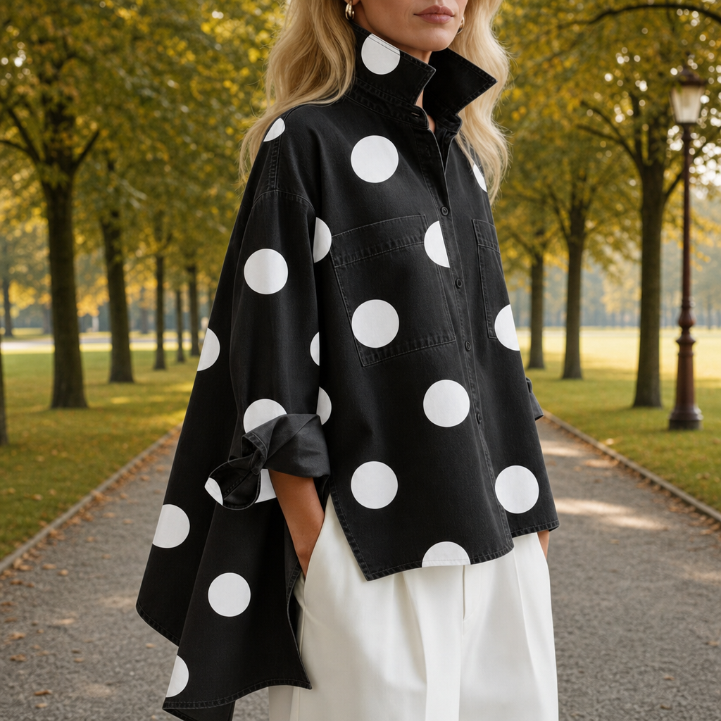 Kakopetria Polka Dot Denim Shirt in Black