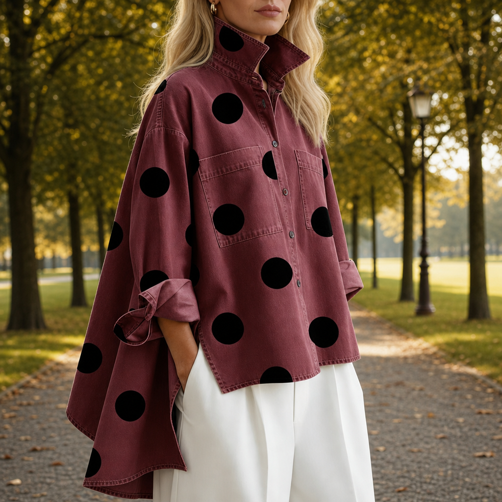 Kakopetria Polka Dot Denim Shirt in Red