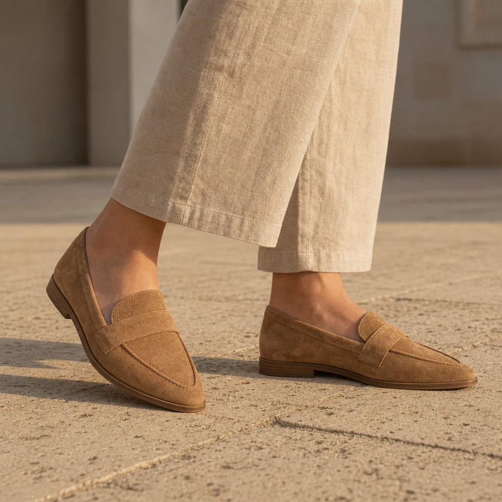 Makarska Orthopedic Suede Pointed Loafers in Khaki