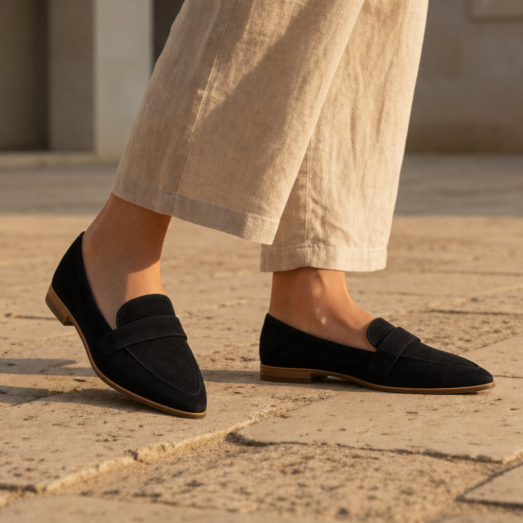 Makarska Orthopedic Suede Pointed Loafers in Black