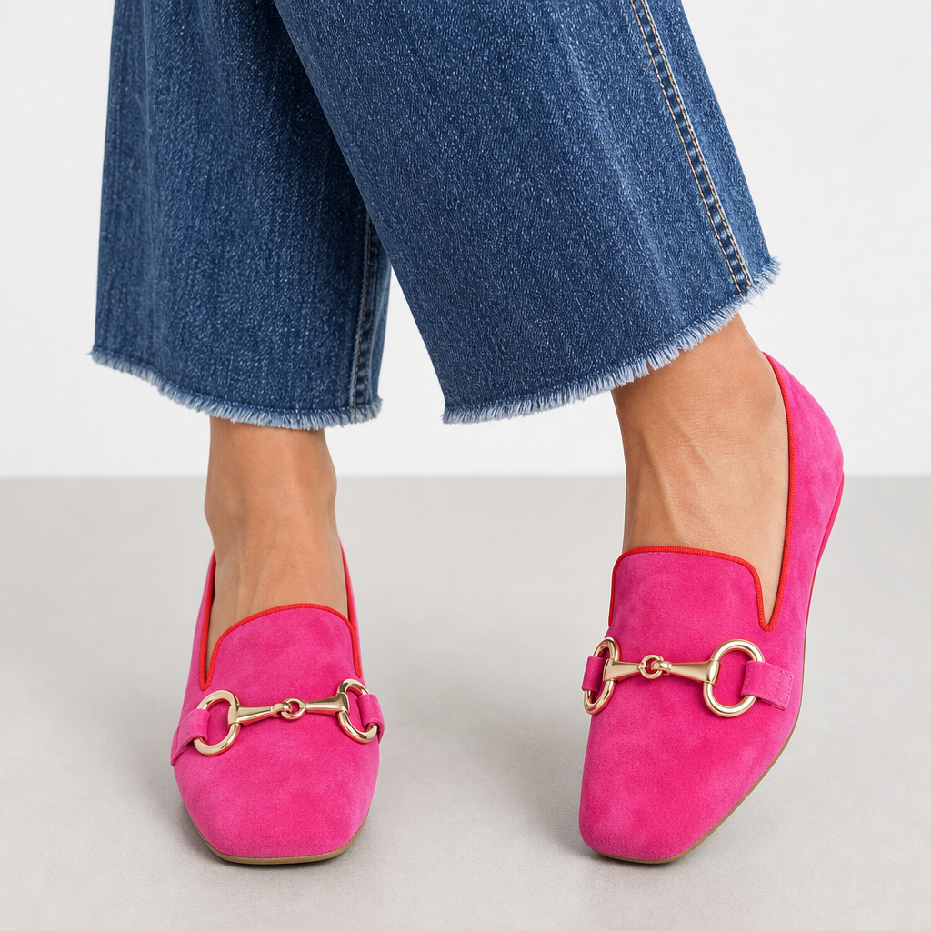 Malaga Orthopedic Suede Horsebit Loafers in Deep Pink