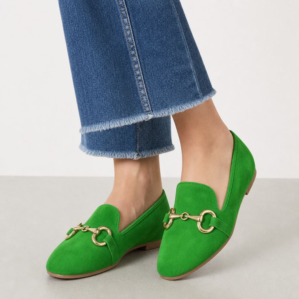 Malaga Orthopedic Suede Horsebit Loafers in Green