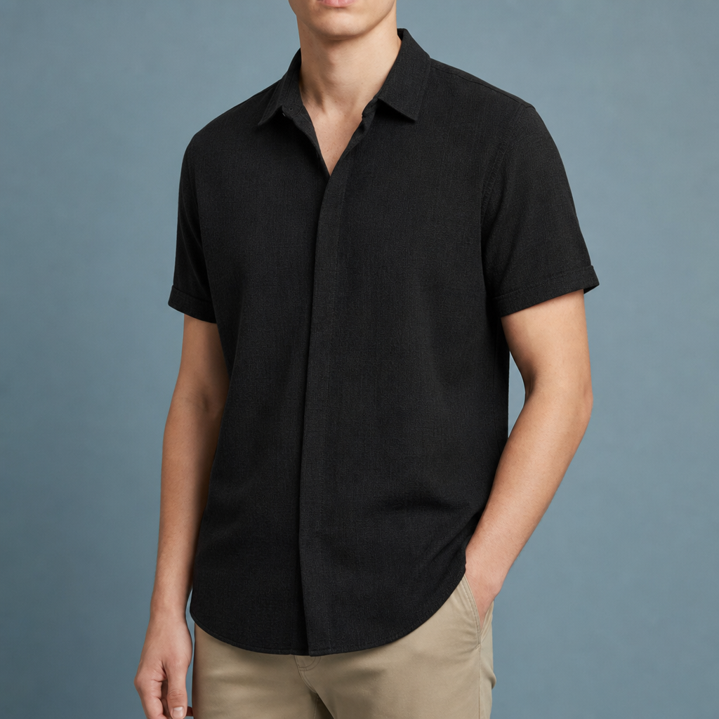 Marsaxlokk Linen Blend Button-Down in Black