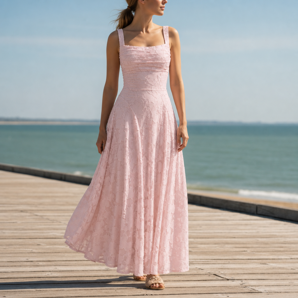 Merida Floral Lace Maxi Gown in Pink
