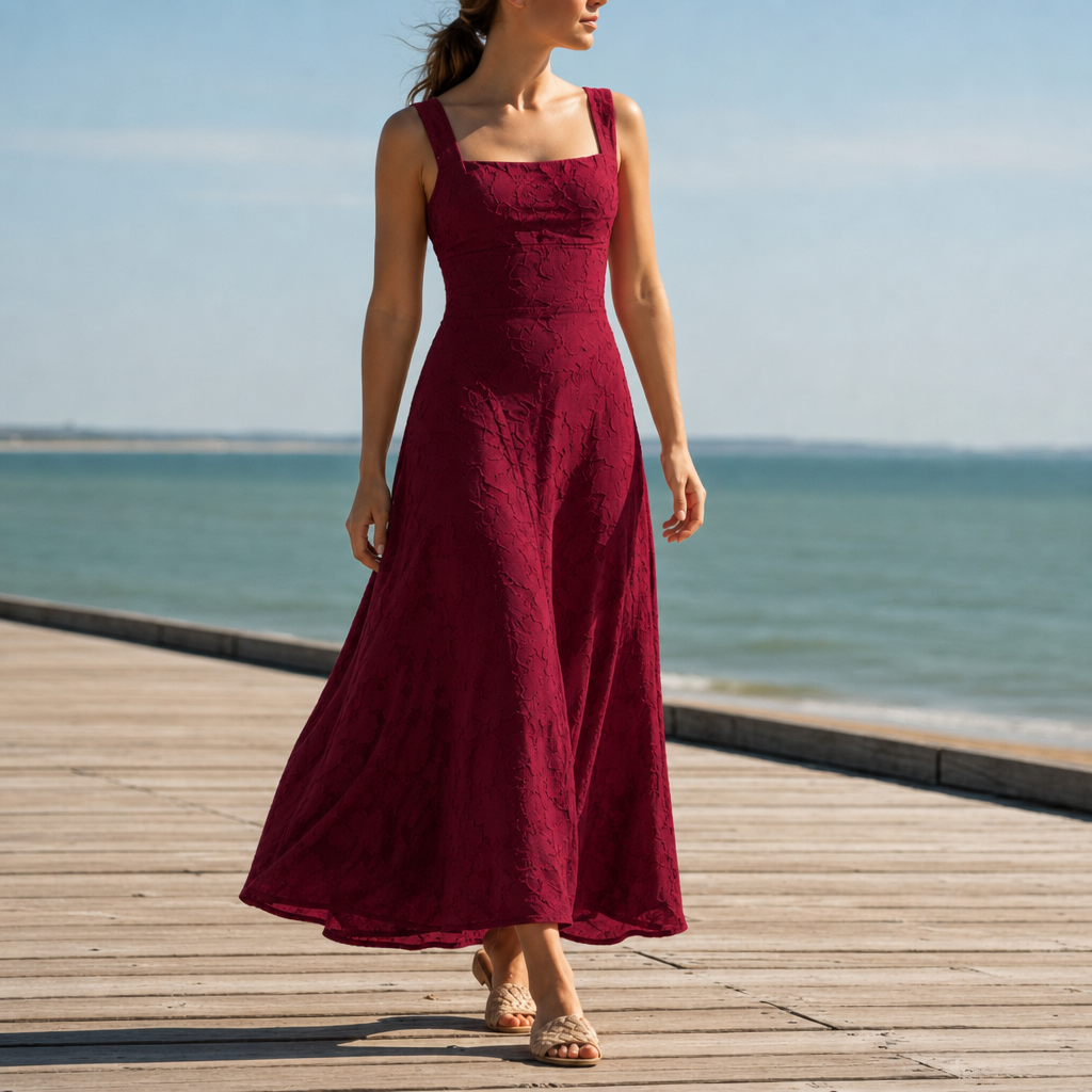 Merida Floral Lace Maxi Gown in Red