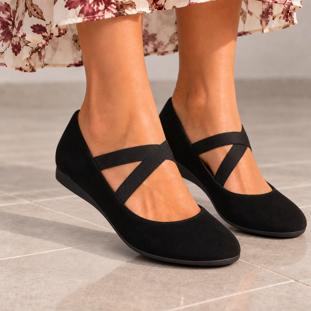 Monreale Orthopedic Cross Strap Ballet Flats in Black