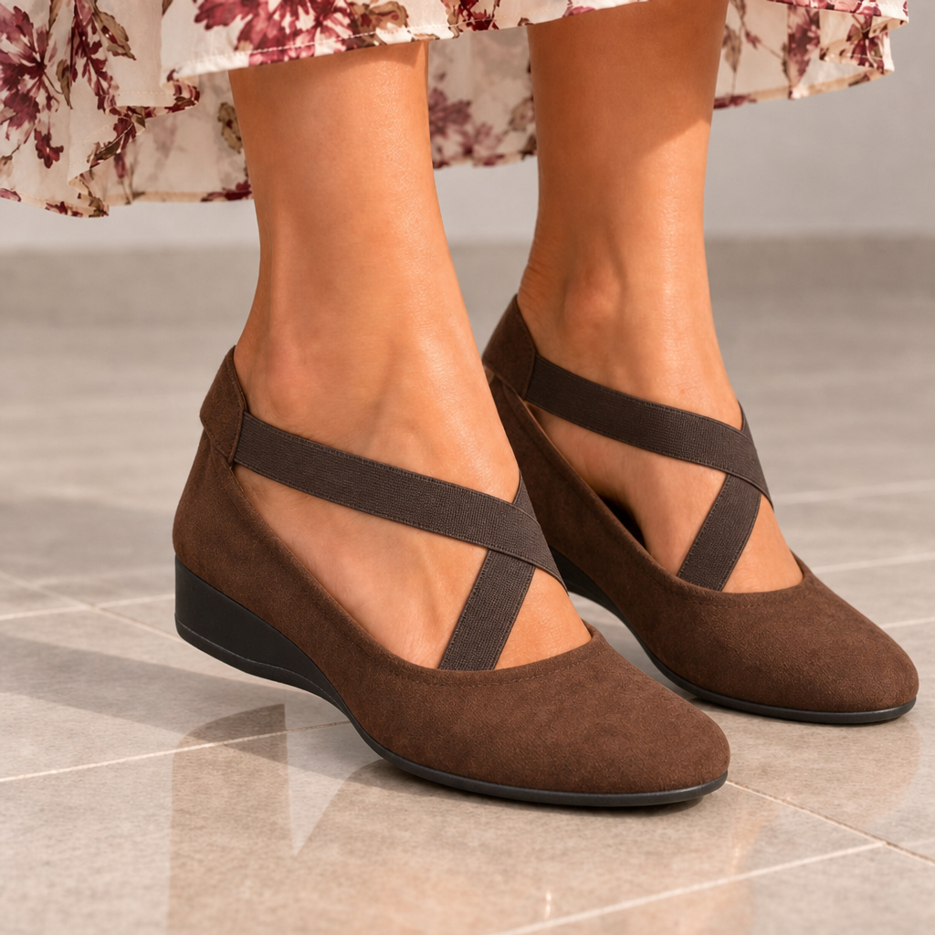Monreale Orthopedic Cross Strap Ballet Flats in Brown