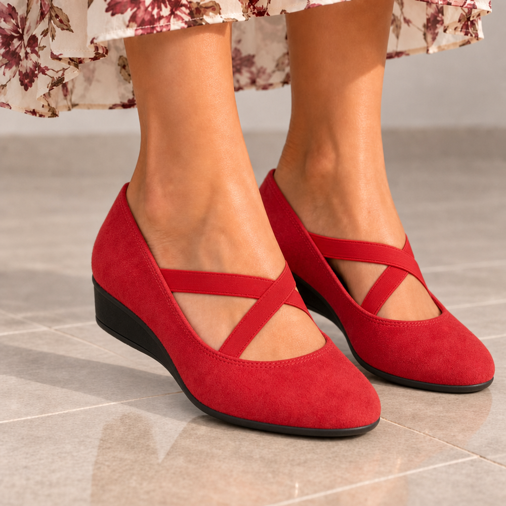 Monreale Orthopedic Cross Strap Ballet Flats in Red