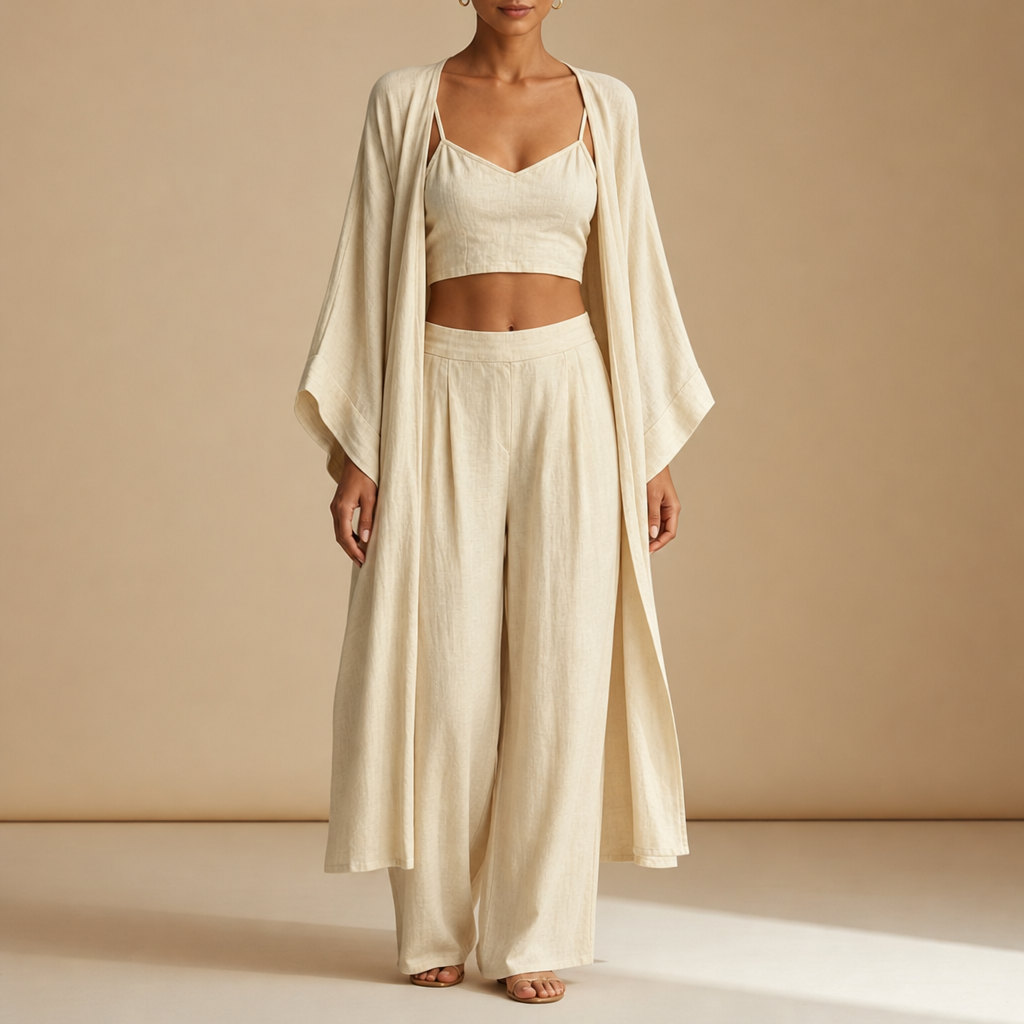 Montalcino Cotton-Linen Three-Piece Set in Apricot