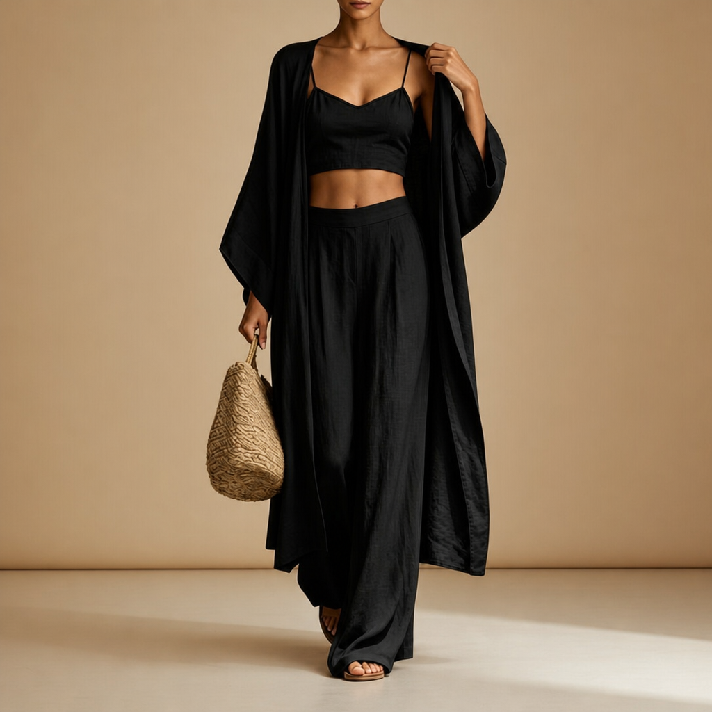 Montalcino Cotton-Linen Three-Piece Set in Black