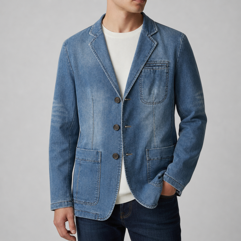 Montpellier Tailored Denim Blazer in Blue