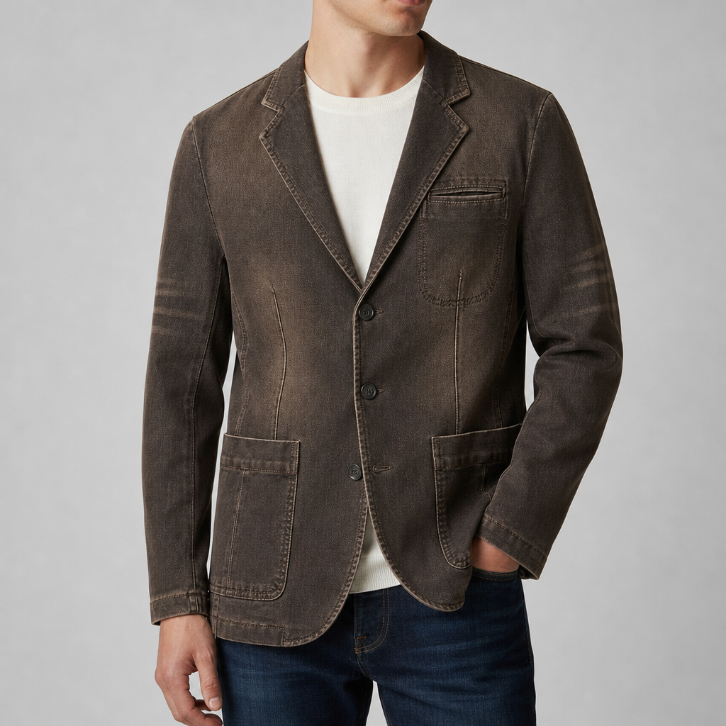 Montpellier Tailored Denim Blazer in Brown