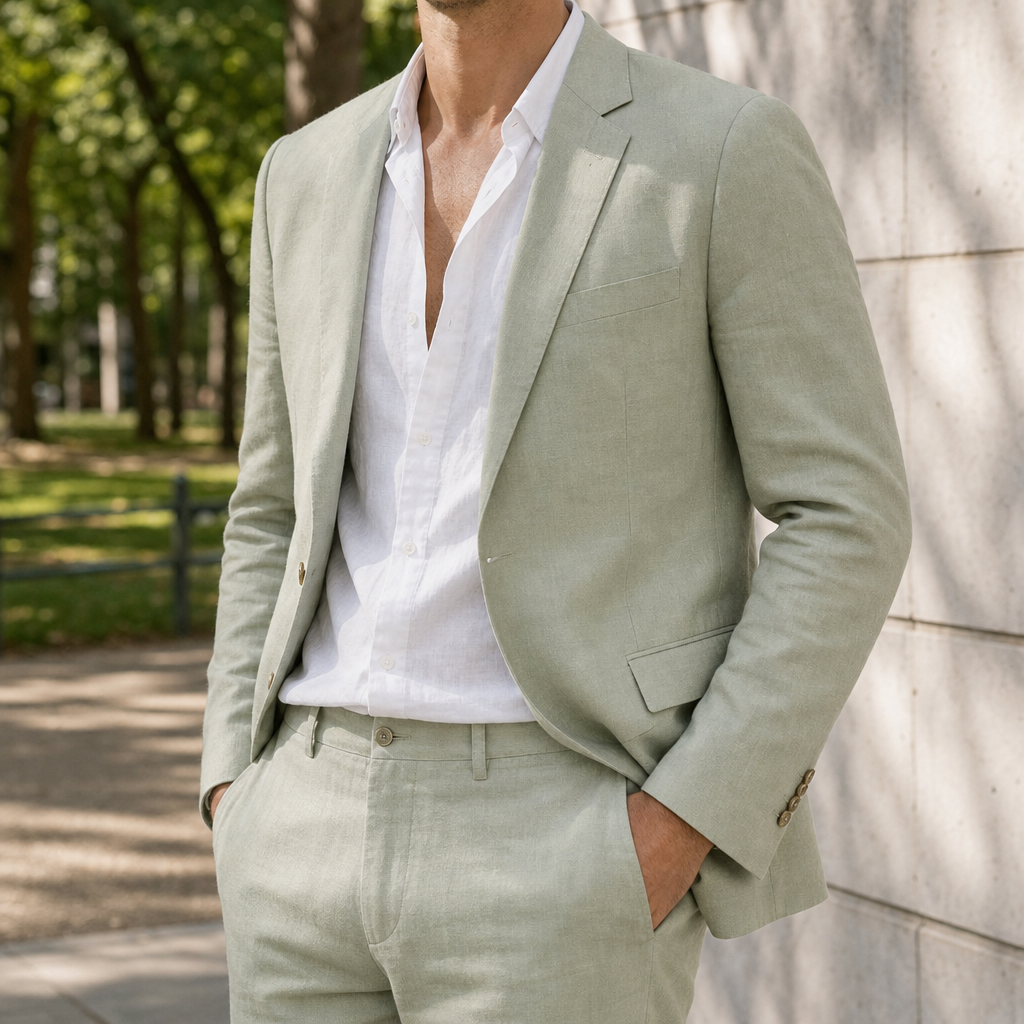 Murcia Tailored Linen Suit Set in Green