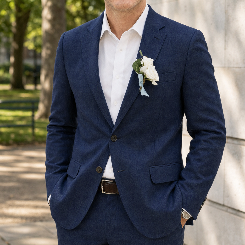 Murcia Tailored Linen Suit Set in Navy Blue