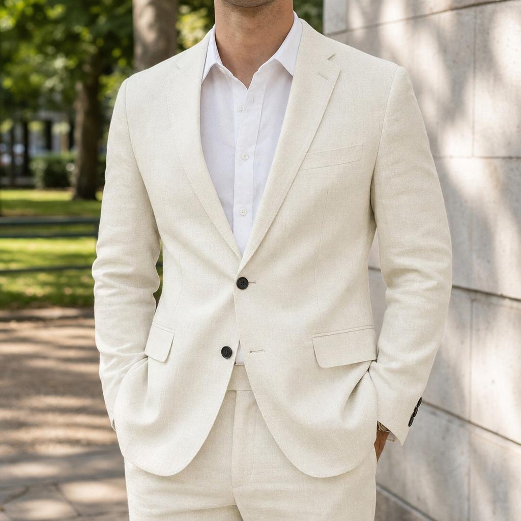 Murcia Tailored Linen Suit Set in Off White