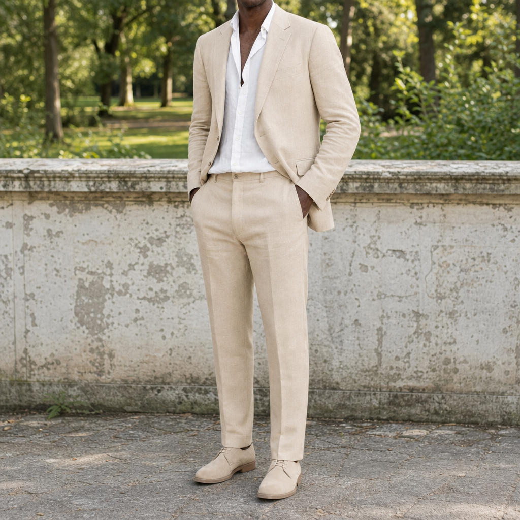 Nerja Linen Two-Piece Suit in Beige