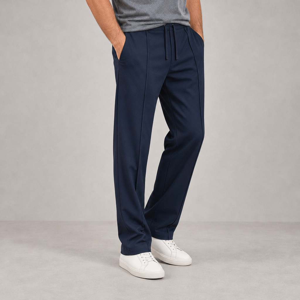 Olhao Elastic Waist Trousers in Navy Blue