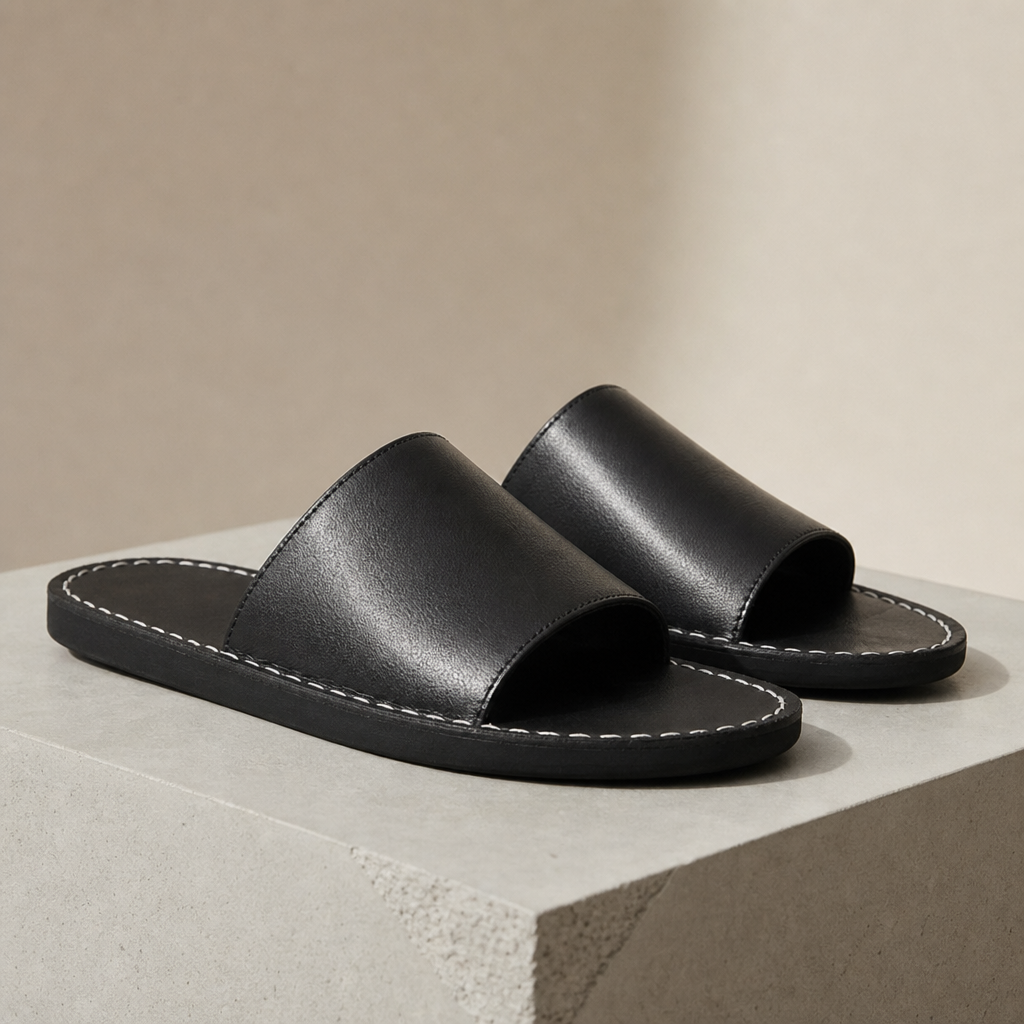 Orvieto Leather Slide Sandals in Black