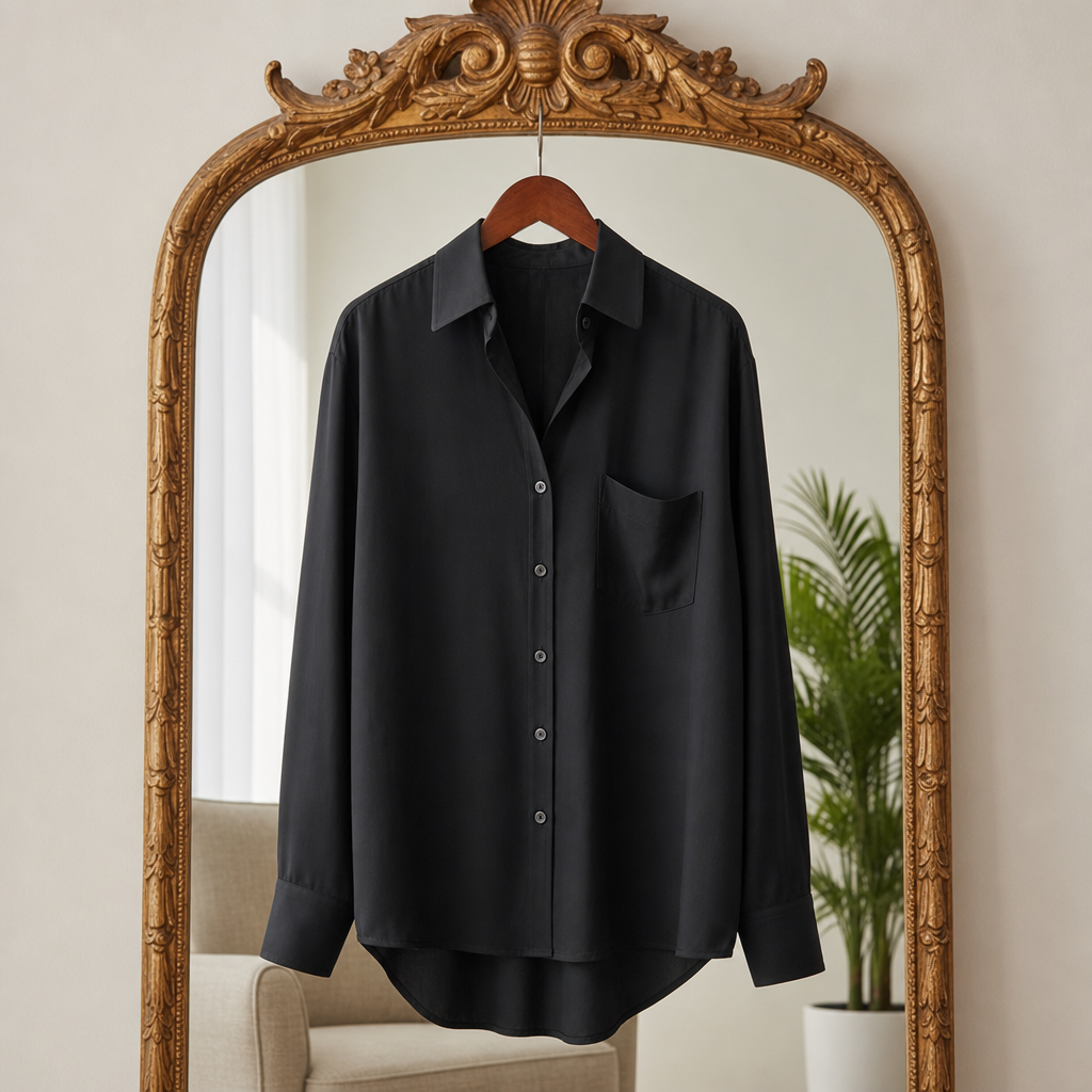 Patmos Silk Button-Down Blouse in Black