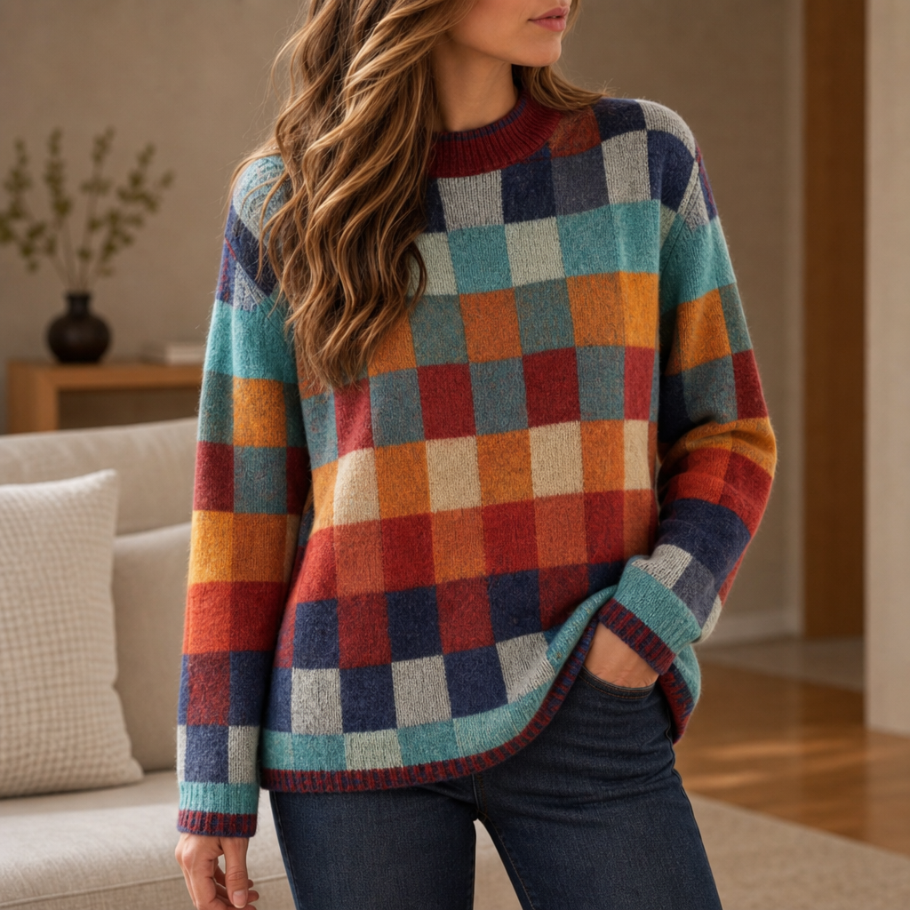 Pienza Checkered Knit Pullover in Multicolor