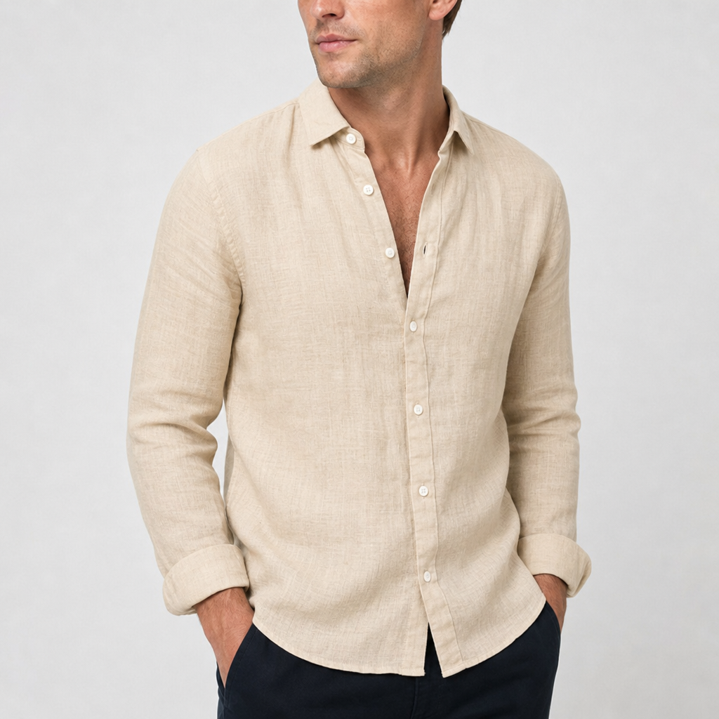Polignano Linen Button-Up Shirt in Apricot