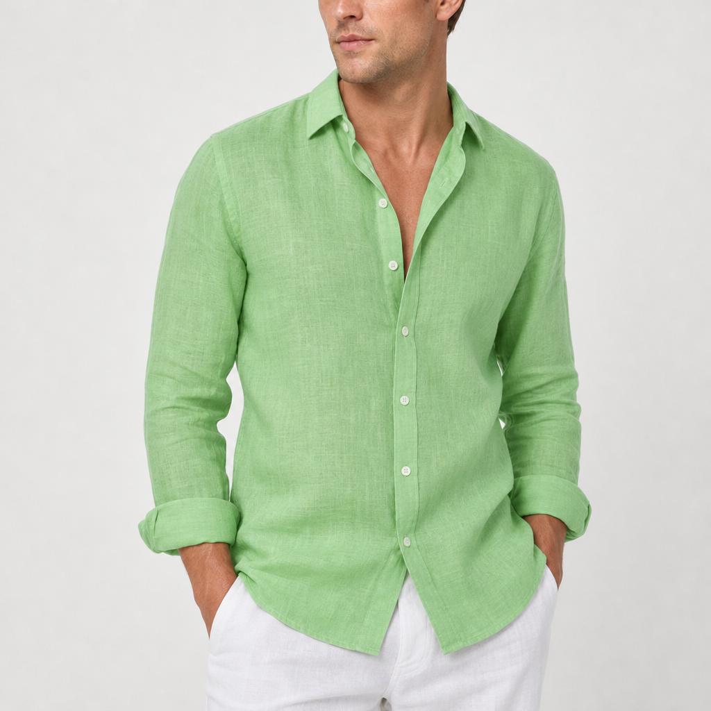 Polignano Linen Button-Up Shirt in Light green