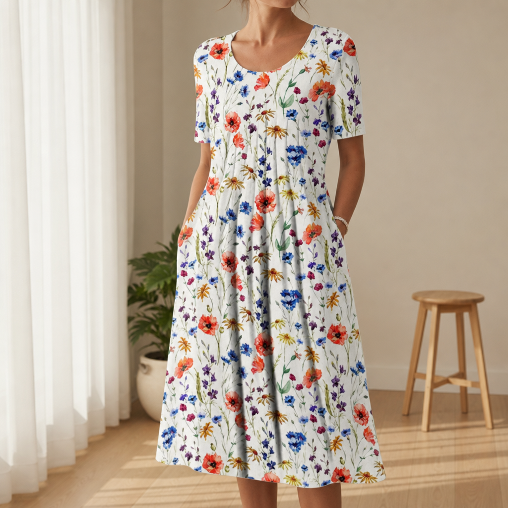 Porquerolles Floral Print Midi Dress in Red Flowers