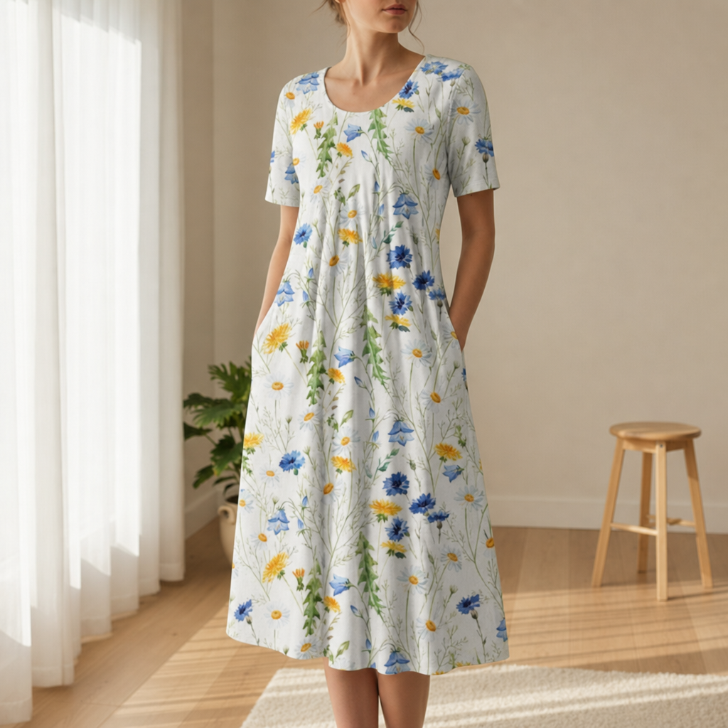 Porquerolles Floral Print Midi Dress in Yellow Flowers