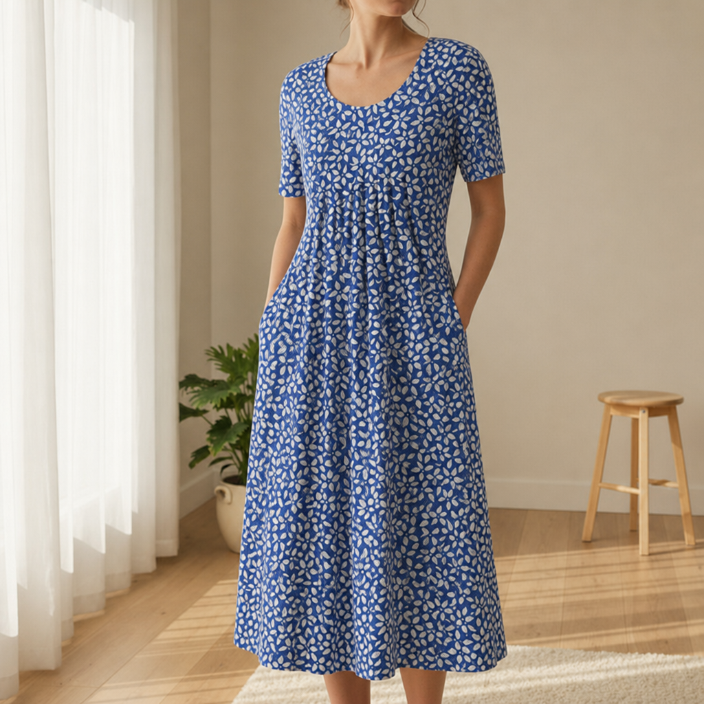 Porquerolles Floral Print Midi Dress in Blue