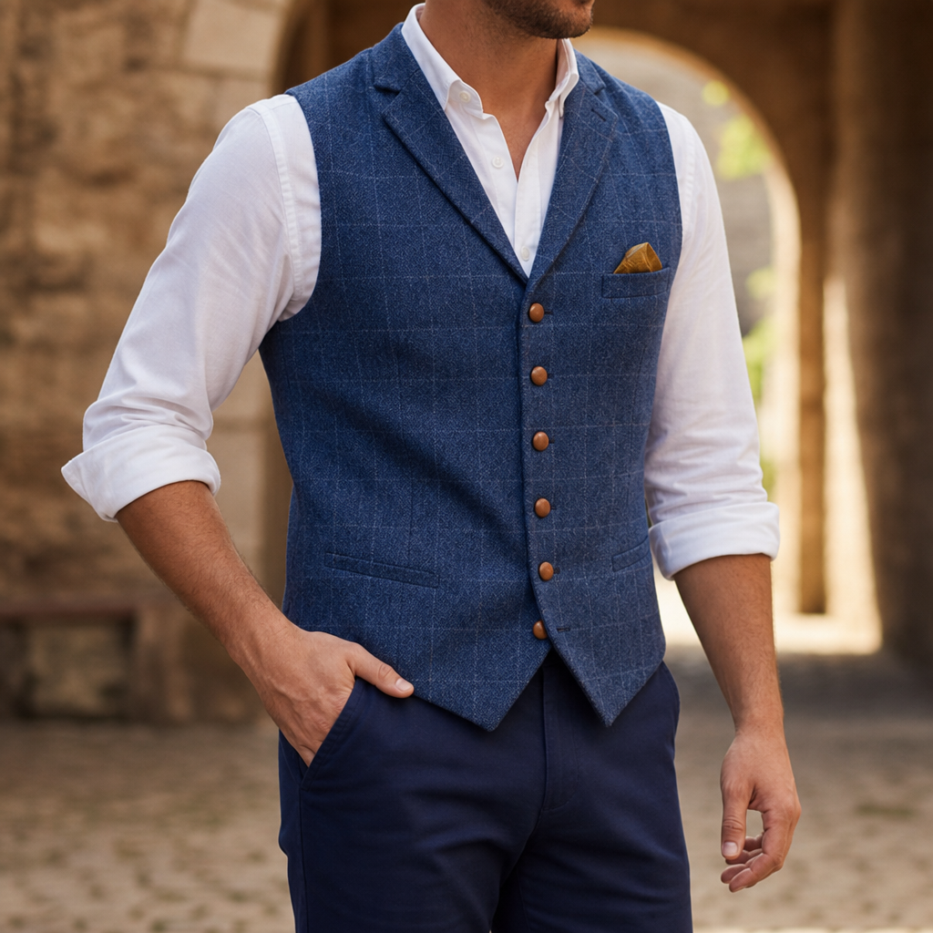 Ravello Tailored Tweed Waistcoat in Blue
