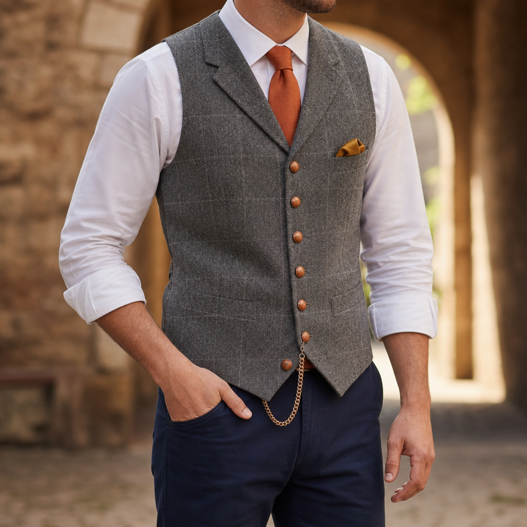 Ravello Tailored Tweed Waistcoat in Gray