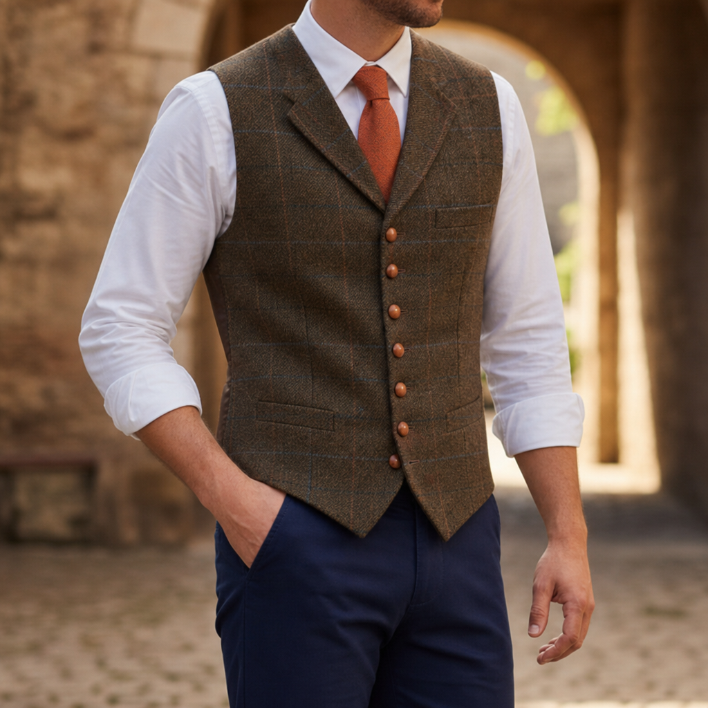 Ravello Tailored Tweed Waistcoat in Brown