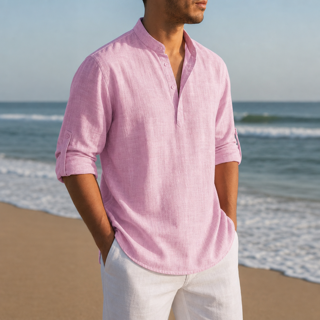 Rimini Linen Henley Shirt in Pink
