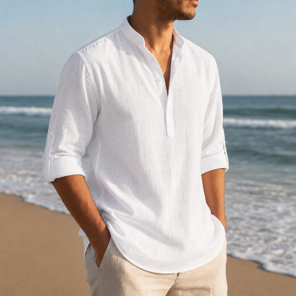 Rimini Linen Henley Shirt in White