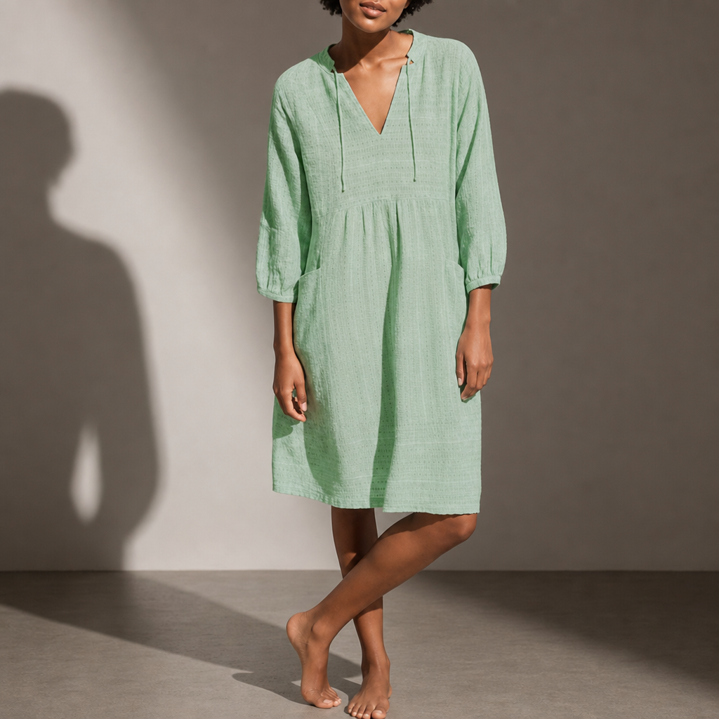 Sagres Boho V-Neck Dress in Green