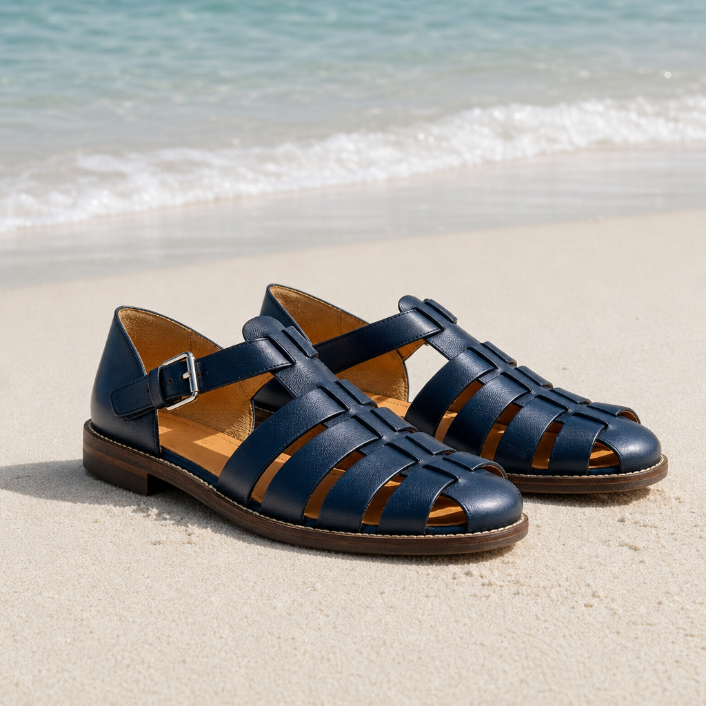 Silves Leather Fisherman Sandals in Blue