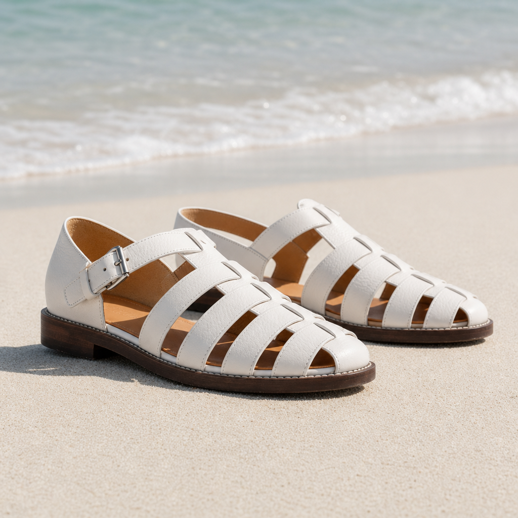 Silves Leather Fisherman Sandals in White