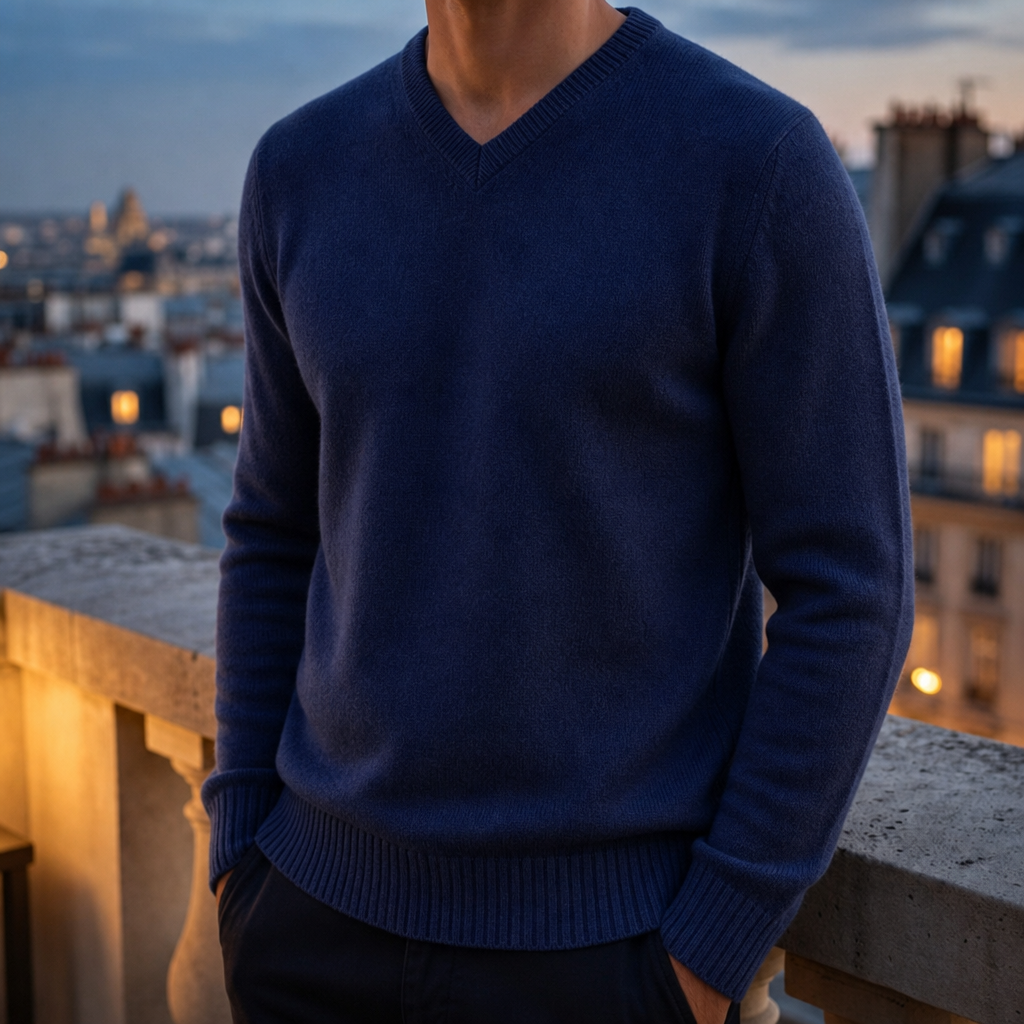 Siracusa Cashmere V-Neck Sweater in Navy