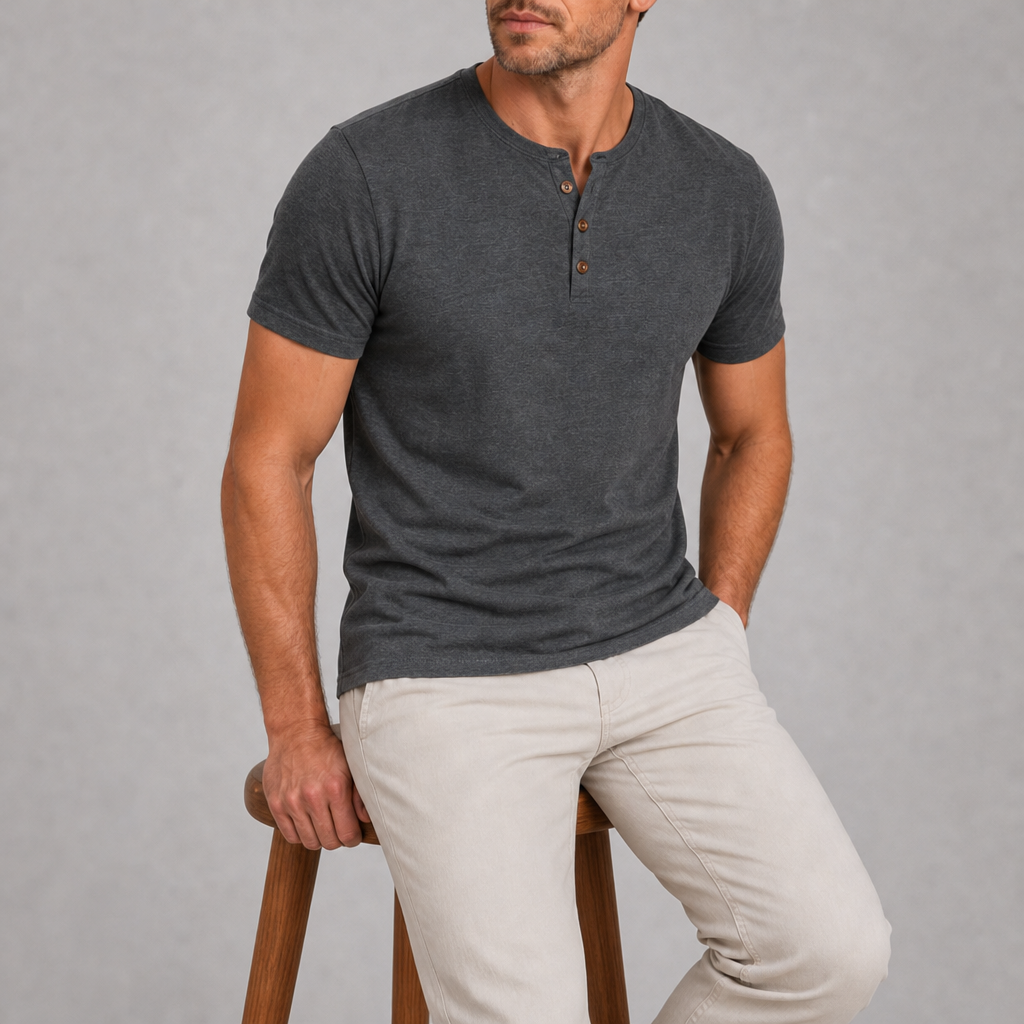 Sitia Slim Fit Henley Tee in Gray
