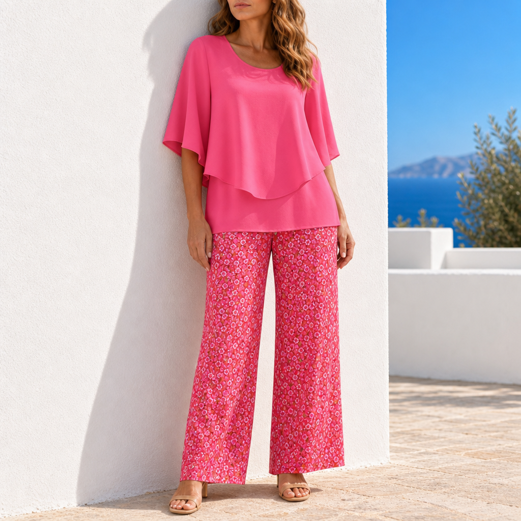 Skyros Layered Floral Two-Piece Set in Pink