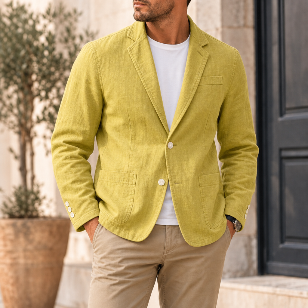 Soller Linen Casual Blazer in Yellow