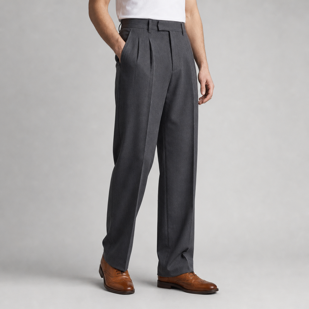 Tarragona Pleated Wide-Leg Pants in Dark Gray